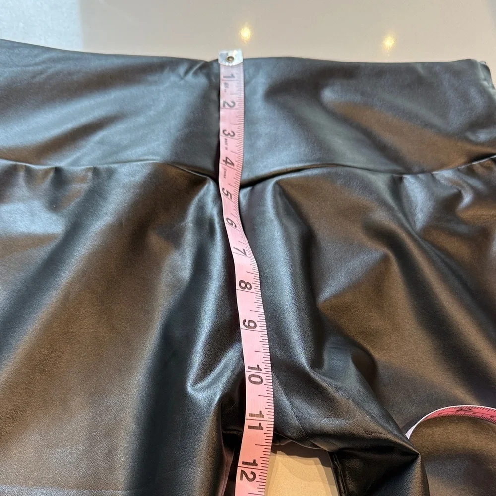 Faux Leather Leggings, Waist Control Support, Black, Fleece Lined, Size XL